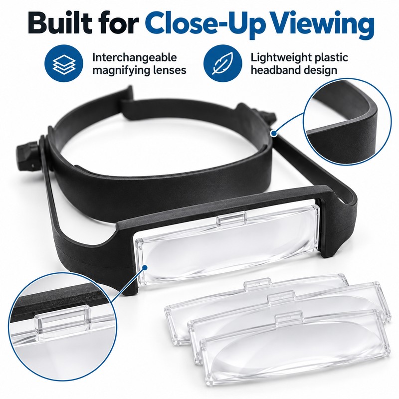 Headband Glass with Interchangeable Lenses for Sewing & Crafts -