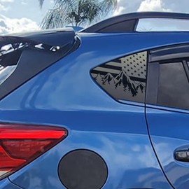 for Subaru crosstrek 2018-2023 Rear Side Window Mountain American Flag Decals for Car, Matte Black Mountain USA Flag Decal, Mountain American Flag Decal Sticker