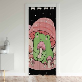 Frog Animals Door Curtain for Doorway Privacy Mushroom Closet Door Cover Curtain for Bedroom Living Room,Pink Black 30%-50% Room Darkening Blackout Insulated Thermal Curtain,52x80 (Inch) 1 Panel