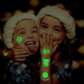 Cerlaza 16 Sheets Glow Christmas Tattoos for Kids Holiday, Christmas Stocking Stuffers Party Decorations Supplies, Xmas Stickers for Boys Girls Party Favors Games Toys
