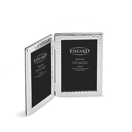 EDZARD Pavia Collage Double Photo Frame for 2 Photos 10 x 15 cm Portrait Format Hammered Silver Plated Tarnish Resistant Velvet Back Photo Frame for Standing