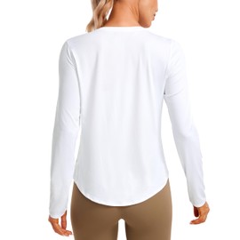 CRZ YOGA Lightweight Long Sleeve Workout Shirts for Women Gym Running Fall Tshirts High Neck Athletic Training Tops White Large