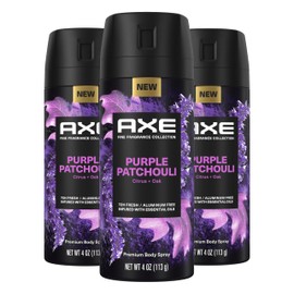 AXE Fine Fragrance Collection Premium Body Spray Purple Patchouli with Citrus + Oak Essential Oils 3 Count with 72H Odor Protection Aluminum-Free 4 oz