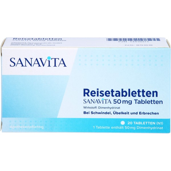 SANAVITA Reisetabletten 50 mg bei Schwindel, Übelkeit und Erbrechen, 20 St. Tabletten