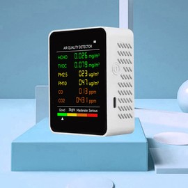 Sunydog 6 in 1 PM2.5 P HCHO TVOC CO CO2 Multifunctional Air Quality Detector CO Carbon Dioxide Formaldehyde Monitor LCD Large Screen Display Portable Home Office Hotel Desktop Air Quality Tester