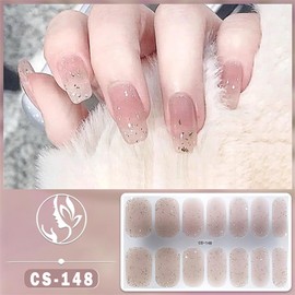 [HIVOGUE] Nail Seals for Hands, Set of 3, Manicure Membrane Included, Long Lasting, Odorless, Waterproof, Safe, Just Stick, Glitter, Nail Stick, Short Nail, Office Nail, Easy, Cute, Simple, Women,