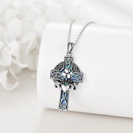 YFN Claddagh Kreuz Halskette Sterling Silber Keltisches Kreuz Anhänger Abalone Shell Kreuz Schmuck Geschenke für Damen Herren
