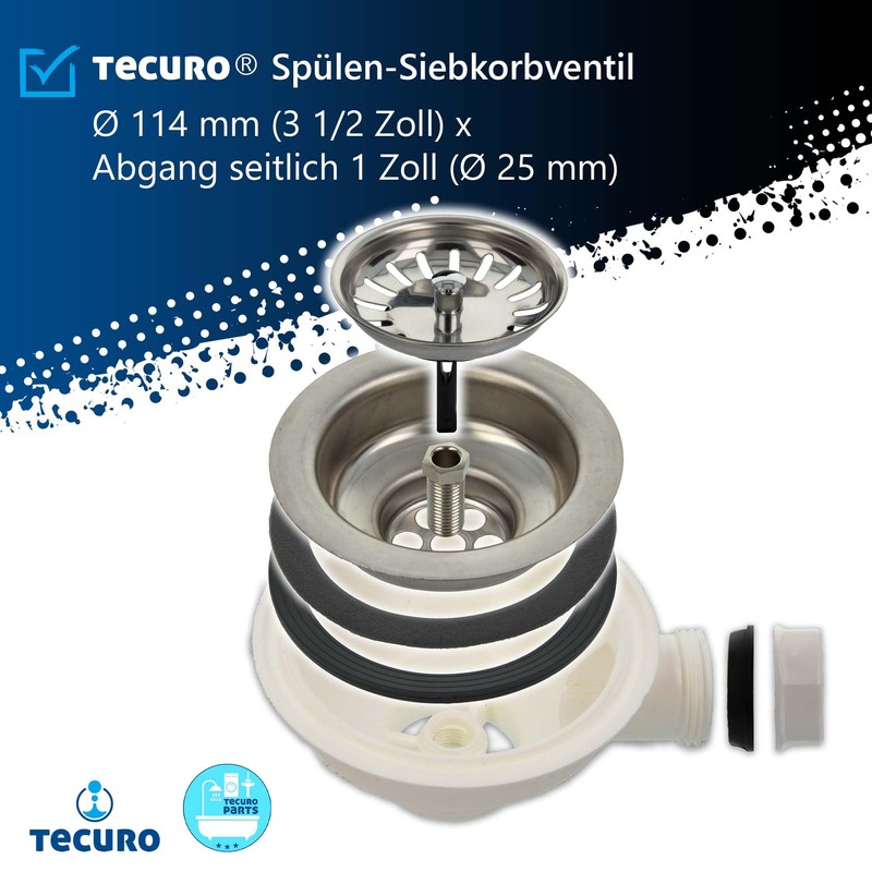 Tecuro rinse drain, rinse strainer valve, 1 1/2 inches, diameter