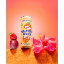 Wildwonder Sparkling Probiotic Juice Drink w/Gut Health Immunity, Digestion Support, 5g Fiber, Live Probiotics, Caffeine Free, Organic, Low Sugar, 12pk 12oz, Strawberry Passion, As Seen on Shark Tank