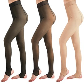 Eurzom 3 Pairs Fleece Lined Tights Women Faketranslucent Elastic Skin Colored Tights Warm Pantyhose(80g (10-20℃),L/XL,Black, Coffee and Beige)