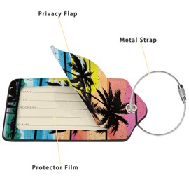 2 Pack Luggage Tag for Suitcase, Cute Leather ID Labels with Stainless Steel Loop Privacy Cover for Women Girls Bag Travel (Tree)