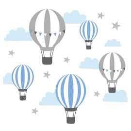 Little Deco DL502 Wall Sticker for Children's Room Hot Air Balloons Blue Grey I Wall Picture 55 x 28 cm (W x H) I Clouds Stars Boy Wall Sticker Baby Room