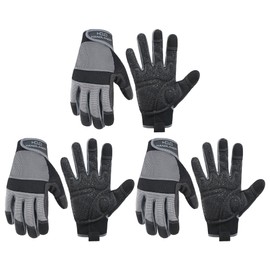 HANDLANDY Working Gloves for Men & Women, Safety Work Gloves with Grip for Warehouse Construction Garden Yard Outside (Grey-Grip, Medium (Pack of 3))
