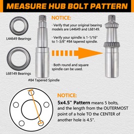 GREPSPUD 2 Sets Trailer Hub Kits 5 on 4.5'' for 3500 lbs 1-1/16'' to 1-3/8'' #84 Tapered Axle, Prelubricated L44649 L68149 Bearings 5x4.5 Trailer Replacement Idler Hub 5 Lug Bolt Trailer Wheel Hub Kit