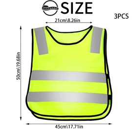 YOUYIKE Children's High Visibility Vest, Pack of 2/3 Reflective Safety Vest, Yellow, 360 Degree Reflective Vest for Cycling Sports, Running (3 Pieces)