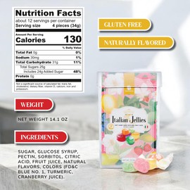 Gourmanity Italian Jelly Fruit Candy With Real Fruit Juice, Soft Bite Authentic Italian Candy, Individually Wrapped Gourmet Candy, In a Giftable 14.1oz Box