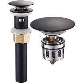 REGALMIX Vessel Sink Drain, Bathroom Faucet Vessel Sink Pop Up Drain Stopper, Built-In Anti-Clogging Strainer, with Overflow Matt Black, Fits Standard American Drain Hole(1-1/2" to 1-3/4") RWF083P