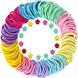 Hanyousheng 200Pcs Multicolor Elastic Hair Bands, Girls Hair Bands, Ponytail Holders with 15Pcs Mini Hair Clips