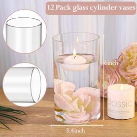 TBWIND 12pcs Glass Cylinder Vases for Centerpieces, Clear Vases for Wedding Decorations and Indoor Home Decor, 6 Inch Tall Glass Flower Vases, Hurricane Candle Holder for Table Shelf