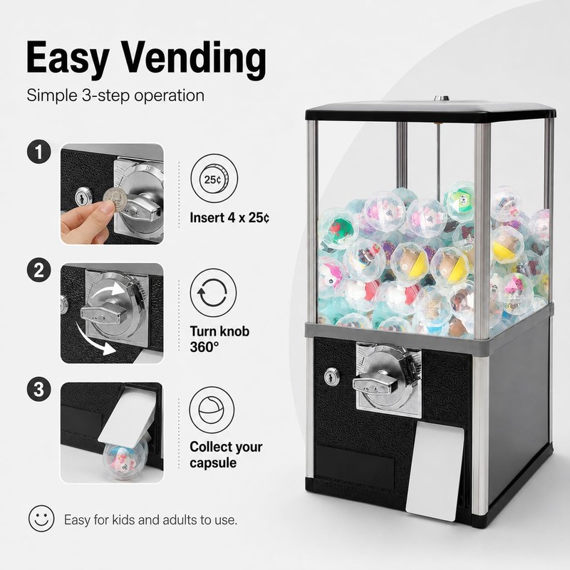 FXEIPOL Small Vending Machines, 25-Cent 800 Coins Bank Capacity, Home