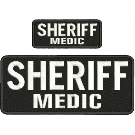 SHERIFF MEDIC EMBROIDERY PATCHES 4x10 and 2x5 HOOK ON BACK white /BLACK