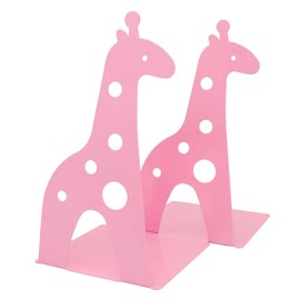 Lovely Giraffe Pattern Bookends Metal Book Ends Book Holder for Desk Organizer School Library Desk Study Home Office Decoration Kids Gift (Pink)