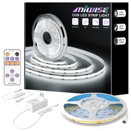 MIWISE White LED Strip Lights,COB LED Strip Light 6000K Daylight White,Dimmable 32.8ft 24V LED Tape Lights,Flexible Super Bright Strip Lighting with Remote for Under Cabinet,Mirror,Bedroom,DIY Project