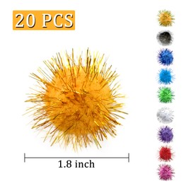 Andiker 20 Pack Cat Fuzzy Balls for Cats, 4.5CM Assorted Colored Glitter Pom Poms Cat Balls Tinsel Balls for Cats Interactive Cat Toys for Cats Random Color (20pcs)