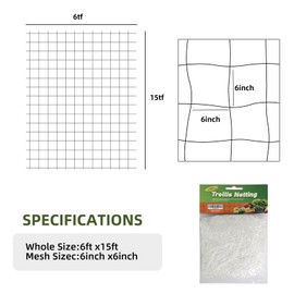 Trellis Netting, PDGROW Garden Plant Trellis Netting, 6 x 15 ft Heavy Duty Garden Trellis Netting, Outdoor Grow Net for Vines, Fruits, Vegetables, Grapes, Beans,Peas, 1 Pack