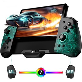 PALPOW [Luminous Pattern] One-piece Switch Pro Controller Compatible with Switch/OLED, Luminpad Ergonomic Switch handheld Controller, Joypad Replacement with 7 LED Colors/Turbo/Mapping - Black