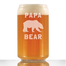 Papa Bear Beer Can Pint Glass - Cute Funny Dad Gift Ideas for Father's Day or Birthday - 16 Oz Glasses