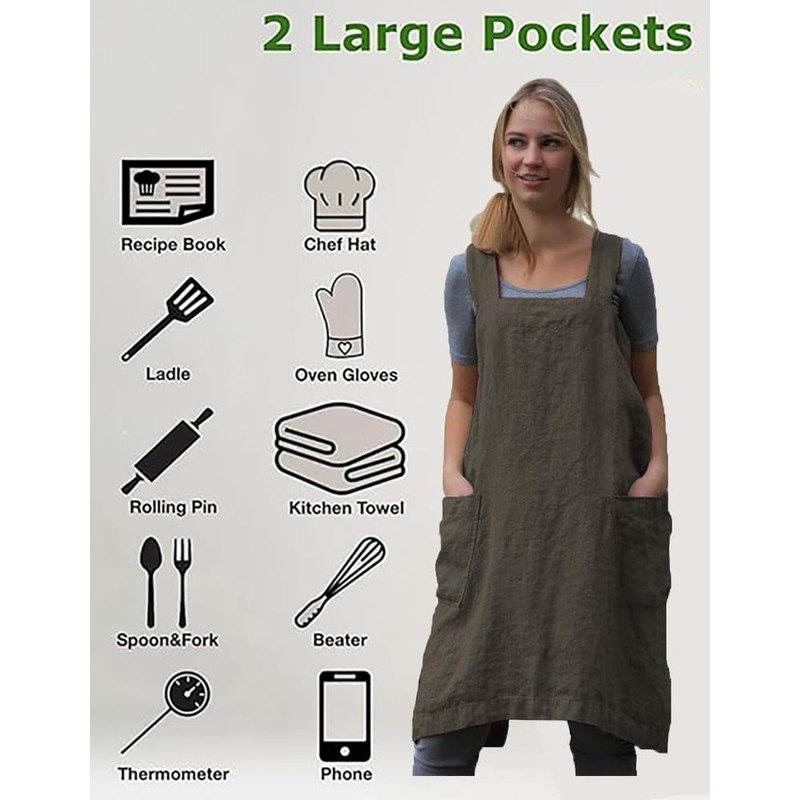 Stomeshle Japanese Aprons Plus Size Smock for Women with Pockets