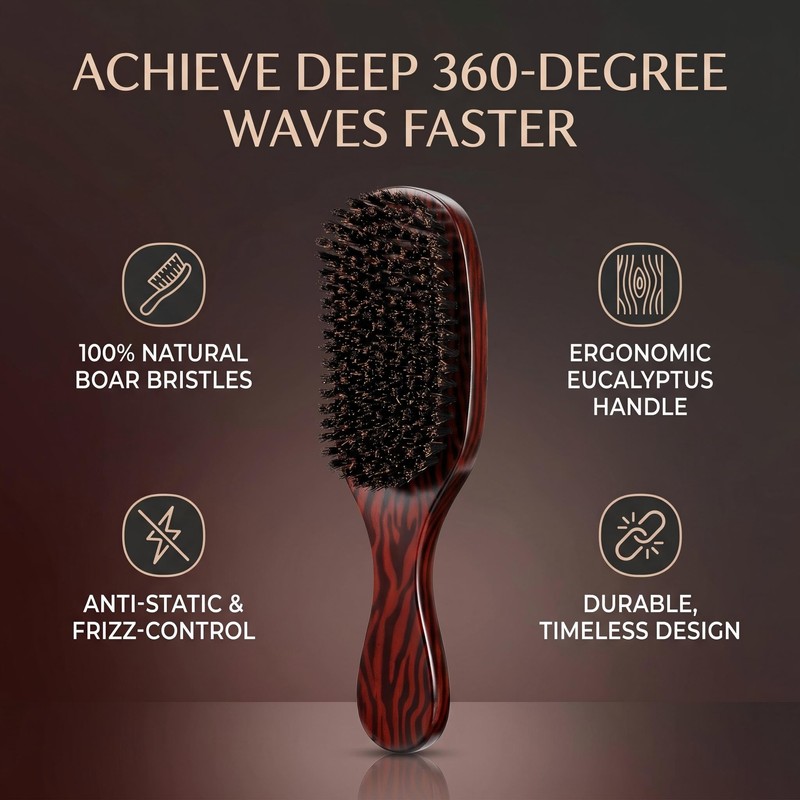 Boar Bristle Hair Brush, 100% Natural Boar Bristle & Eucalyptus