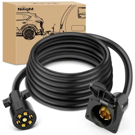 Nilight 7 Way Trailer Plug Extension Cord 12 Feet Heavy Duty 7 Pin Connector Wiring Harness Cable 10-14 AWG Double-Prong Copper Terminals Wires for 7-Blade RV Tow -12FT