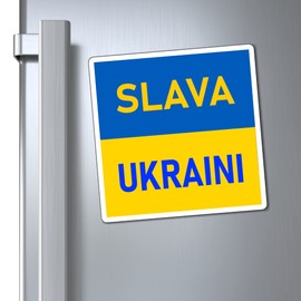 Slava Ukraini Glory to Ukraine Magnet on Ukraine Flag. Multiple Sizes to Fit a Small Space to a Car Bumper