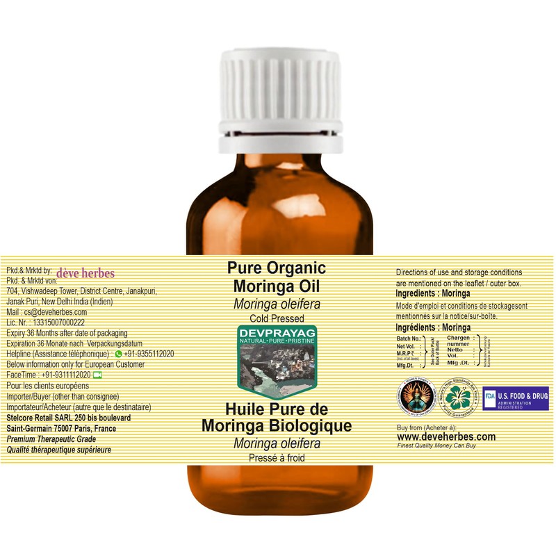 Devprayag Pure Moringa Oil (Moringa oleifera) Natural Therapeutic Grade Cold