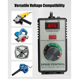 Variable Speed Controller AC Motor Speed Controller AC 100V 120V for Router Rheostat Exhaust Fan Drill, Electronic Voltage Regulator with Overload Protection and Voltage LED Display Screen