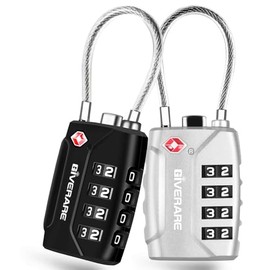 Paquete de 2 cerraduras de equipaje de viaje aprobadas por la TSA, cerradura de combinación de cable de metal de 4 dígitos, candados de aleación, candado a prueba de intemperie para casillero, bolsa