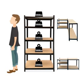 5-Tier Storage Shelves Metal Storage Shelves Garage Shelving Unit for Workshop Shed Office Heavy Duty Racking Shelf for Storage, 71H x 35W x 15.7D Inches