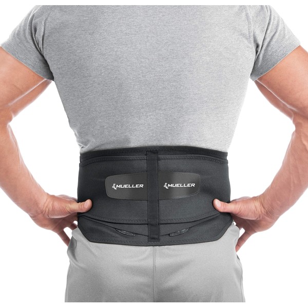 Mueller Sports Medicine Lumbar Back Brace, Lower Back Pain Relief and Support Belt for Men and Women, Black, Small (22-30 Inches)