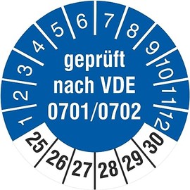1000 Test Labels 30 mm Tested According to VDE 0701/0702 2025 to 2030 Test Badges