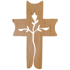 Kaltner Präsente Geschenkidee - Wandkreuz Echt Buche Holz Kreuz Kruzifix für die Wand 19 cm modern Baum des Lebens
