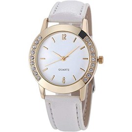LsvtrUS Women's Diamond Crystal Rhinestone Leather Quartz Wrist Watch (White)