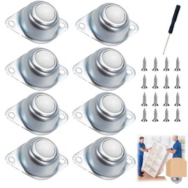 Ball Castors, Furniture Castors, Pack of 8 Ball Castors for Furniture, Heavy Duty Furniture Castors, Flat Castors for Furniture Sliding Sledge, Conveyor Roller with 20 Screws for Furniture Sliding