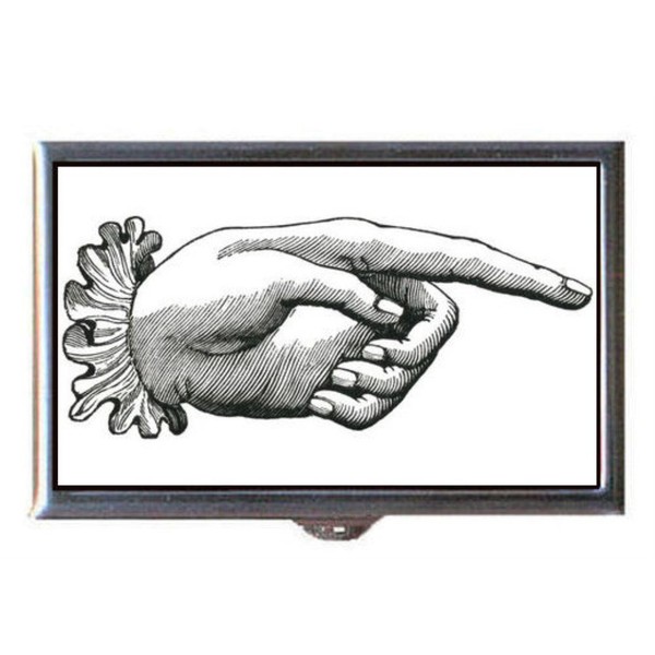 Victorian B&W Graphic Pointing Finger Hand Decorative Pill Box