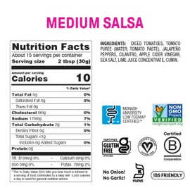 Fody Foods Medium Salsa, 16 Oz (Pack of 3), Garlic and Onion Free, Low FODMAP Certified, Gut & IBS Friendly, Vegan, Non-GMO, Gluten Free, Keto Friendly