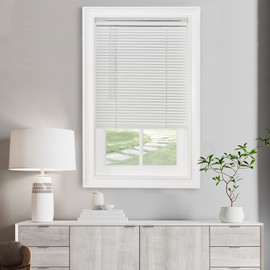 Cordless Light Filtering Mini Blind - 34 Inch Width, 48 Inch Length, 1" Slat Size - Pearl White - Cordless GII Morningstar Horizontal Windows Blinds for Interior by Achim Home Decor