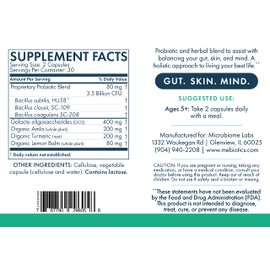 Mebiotics Probiotic & Herbal Supplement Balanced 1 - Bacillus Subtilis & Lemon Balm for Skin and Gut Health - Oral Probiotics to Support Gut, Mind, & Skin - For Balanced Skin Types (60 count)