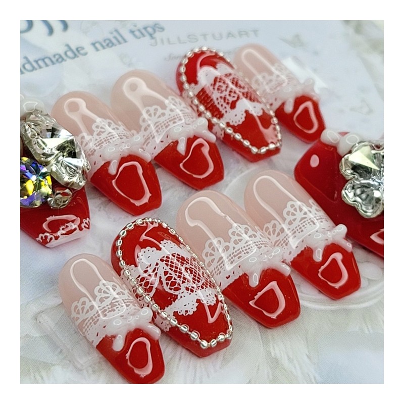 Red Romance Handmade Nail Tips - Oval XL / 레드