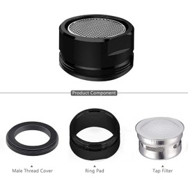 Aerator Tap Black M24, 4 Pieces Aerators for Taps Black with 4 Pieces Tap Strainer, Water Saver for Tap, Stainless Steel Tap Attachment Filter (M24, Black 1)